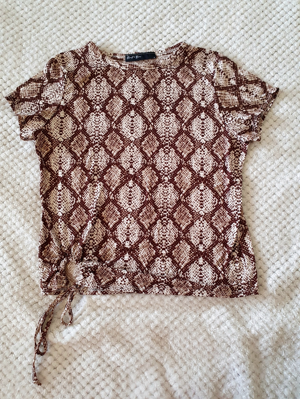 Brit & Bri Snakeskin Print Side-Tie Crop Top - Brown/Tan - Size M